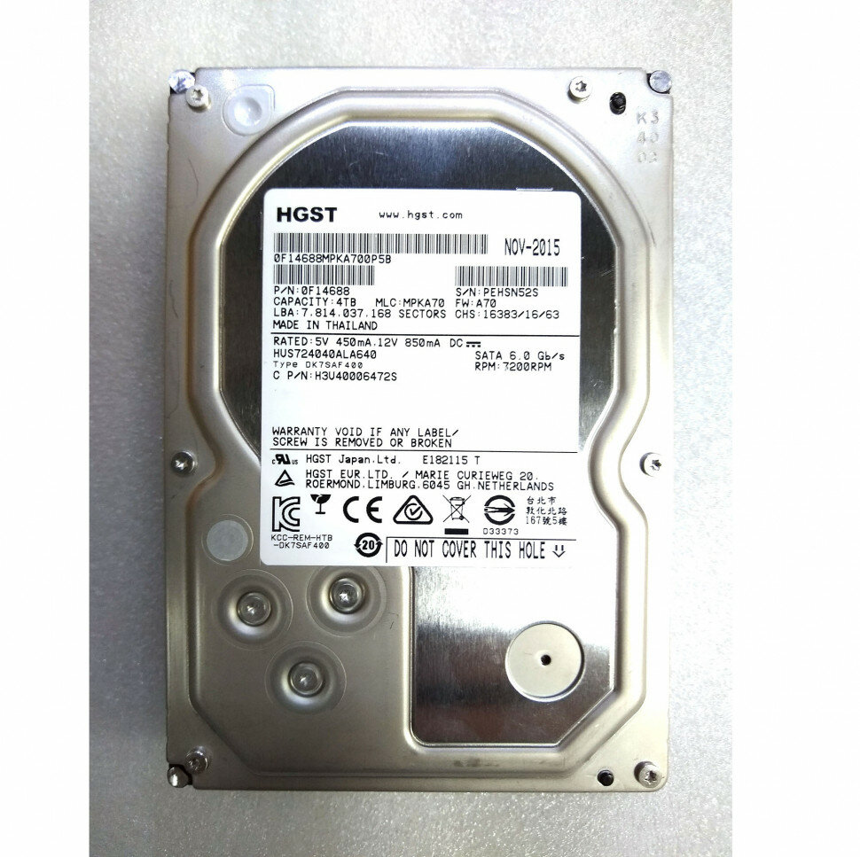 内蔵型ハードディスクドライブ Hitachi/HGST HDN724040ALE640 3.5 HDD 4TB HDD 日立 HGST HUS724040ALA640 HUS724040ALA641 4TB 3.5インチ