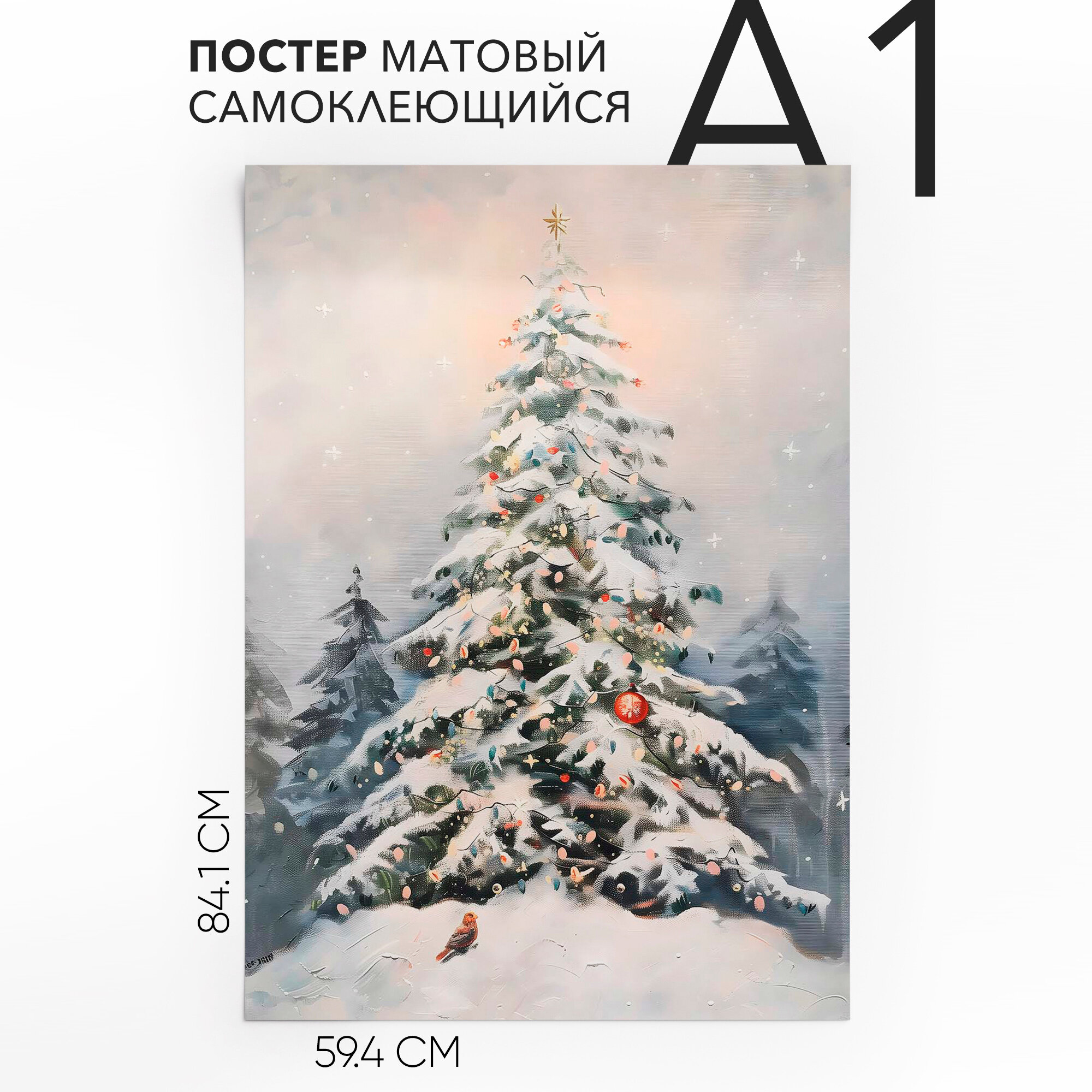 Постеры эстетичные самоклеящийся, большой A1 Ёлка, влагостойкий, для декора