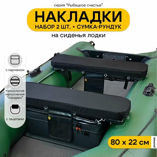 Мягкие накладки на сиденье для лодки ПВХ Рыбацкое счастье с сумкой-рундуком