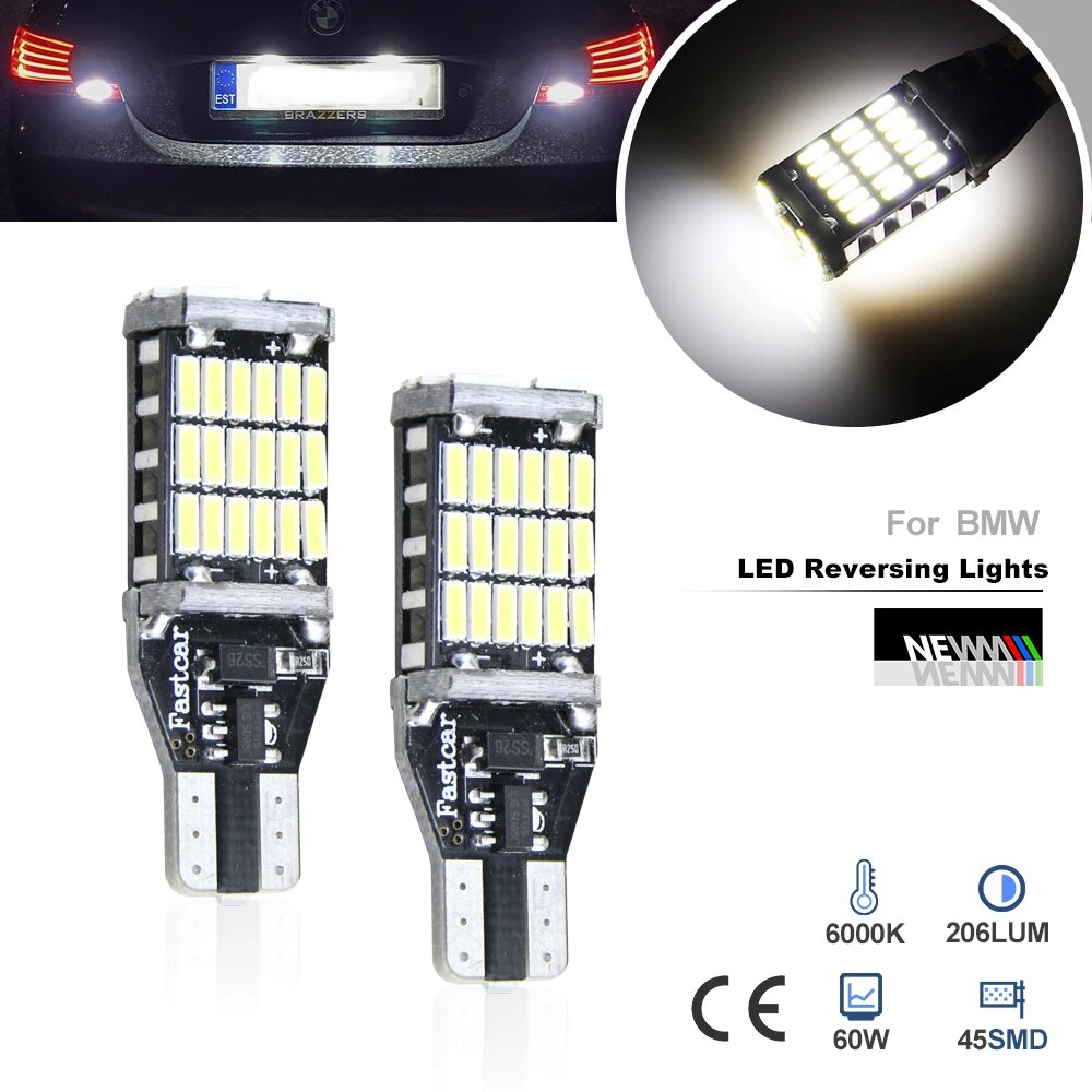 2 светодиодных лампы Canbus T15 W16W, фонари заднего хода 4014SMD, автомобильные светодиодные задние фонари для BMW 5 серии E60 E61 F10 F11 F07 Mini Cooper