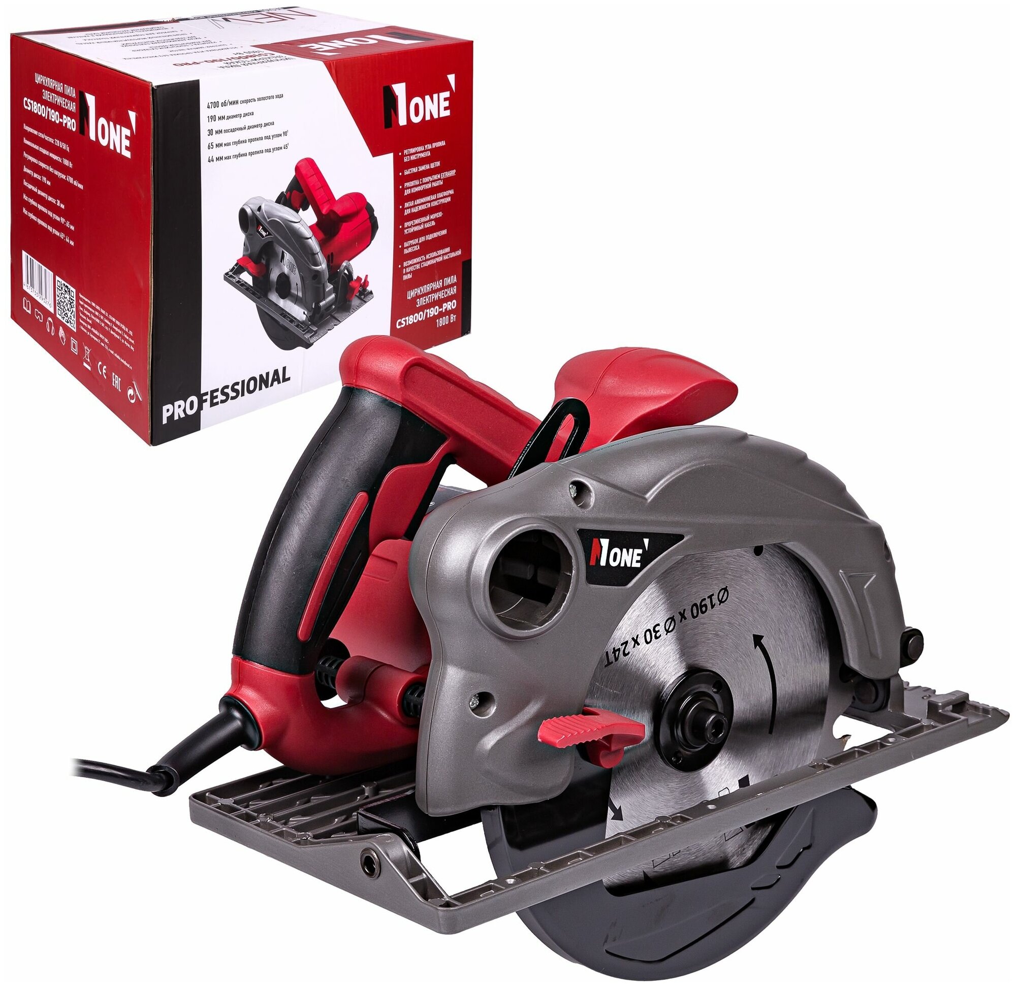 Пила дисковая NUMBER ONE CS1800190PRO 190мм 1800Вт 65мм глуб пропила 1