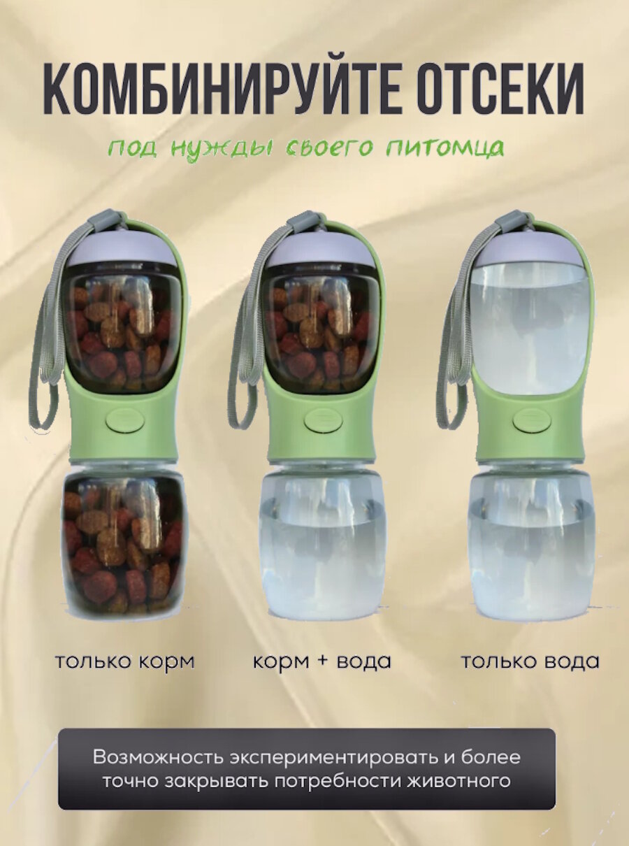 Дорожные Поилки Для Животных Xiaomi Переносная кормушка-поилка 2 в 1, для всех видов животных, ABS-пластик, светло-зеленая, 350мл.