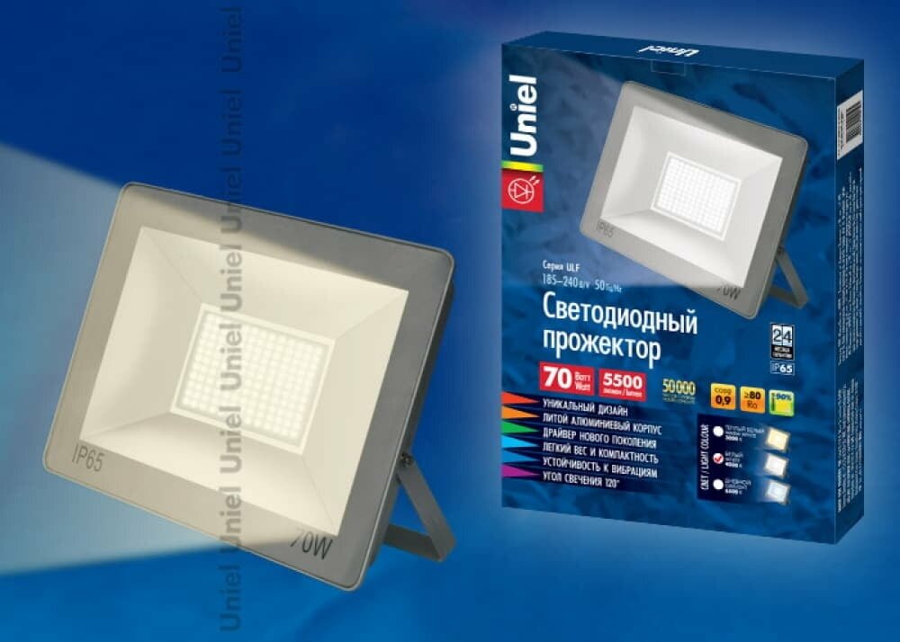 Ulf-f15-70w-ww ip65 185-240в silver прожектор светодиодный. теплый белый свет (3000K). Корпус серебристый. TM Uniel 1шт