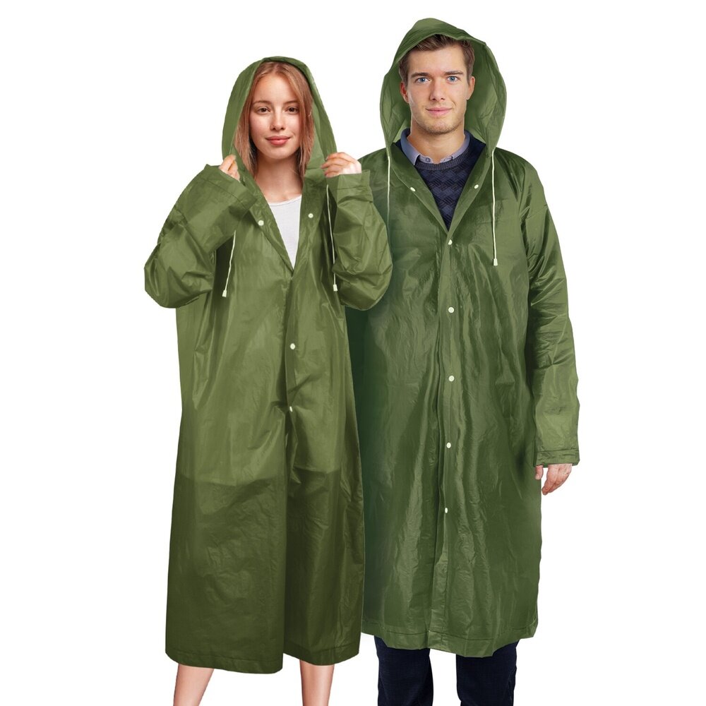 Дождевик-плащ Shamaani зеленый на кнопках EVA многоразовый прочный с чехлом универсальный размер