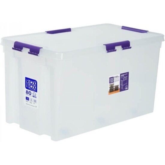 Контейнер с крышкой и клипсами Rox Box 80л серия HOME прозрачный