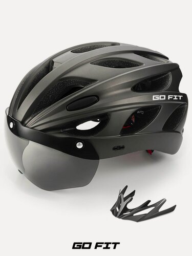 Изображение товара Шлем велосипедный GO FIT Active, защитный спортивный, солнцезащитный визор, козырек в комплекте, экипировка для велосипеда, скутера, самоката, серый