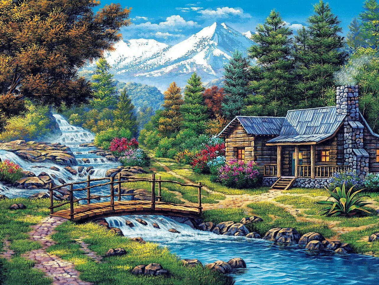 Алмазная живопись EverShine Водопад, 7679, Square Drill 50x40cm