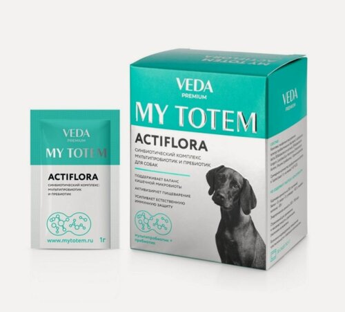 Изображение товара Синбиотический комплекс для собак MY TOTEM ACTIFLORA, пребиотик и пробиотик, кормовая добавка для нормализации микрофлоры ЖКТ, 30 саше Х 1 гр