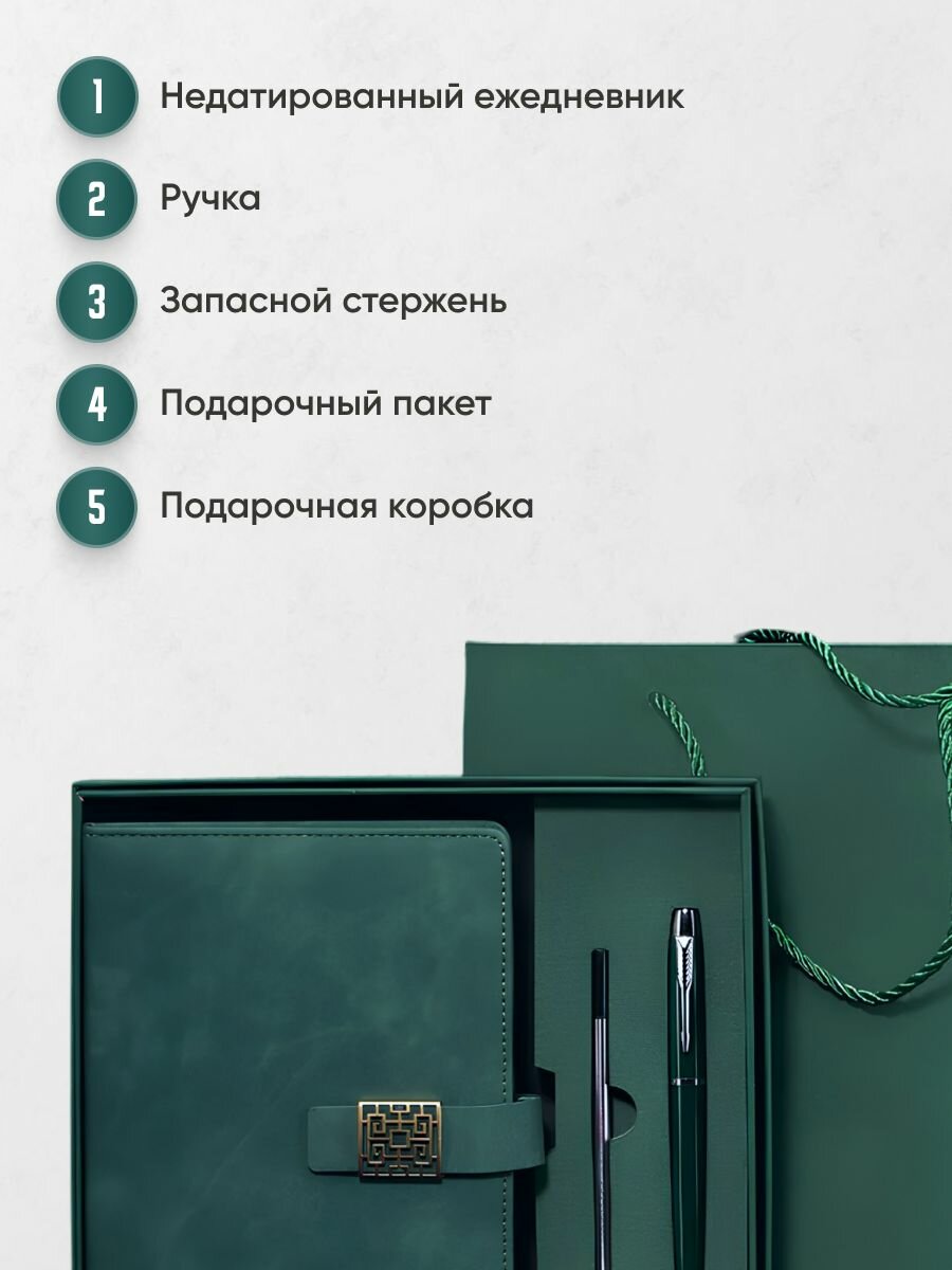 Ежедневник недатированный с ручкой, подарочный набор Parchment — фото 1