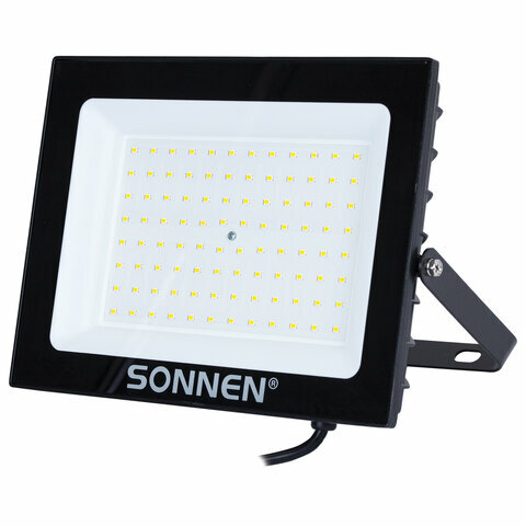 Прожектор светодиодный 100 Вт, 6500 К, 8000 Лм, 100 м2, IP65, 250x178x27 мм, черный, SONNEN, 238415