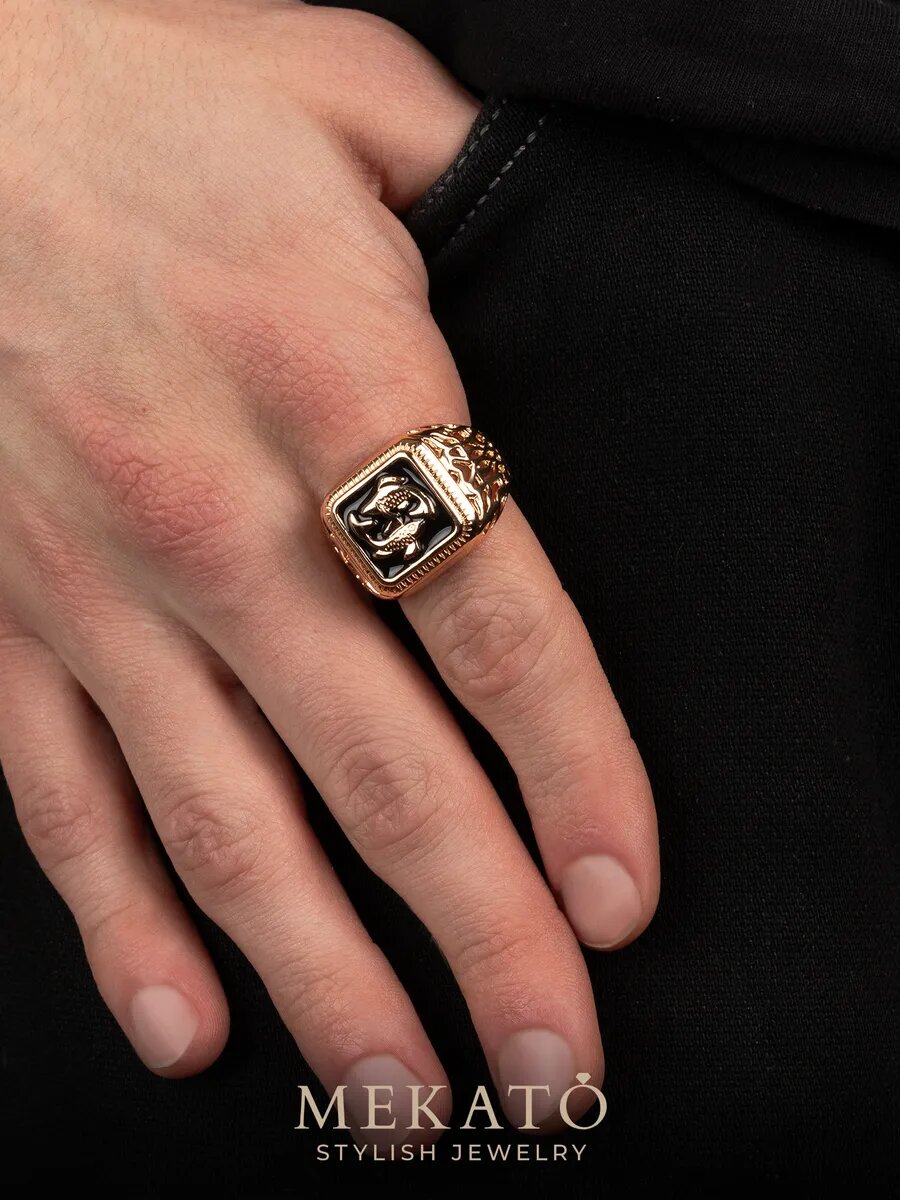 Печатка МЕКАТО, размер 19, золотой, черный — фото 1
