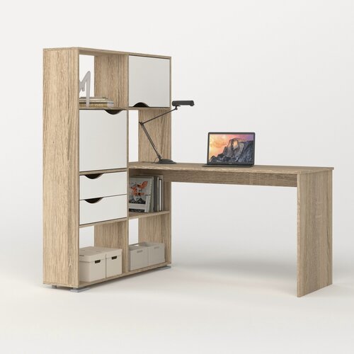 Изображение товара Письменный стол угловой Есэндвич L Лаворо 110х150х150 см левый (Дуб сонома/Белый)