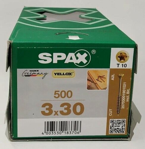 Изображение товара Саморезы для пола, паркета, шпунтованной доски, Spax 3х30 мм (500 шт.) Yellox