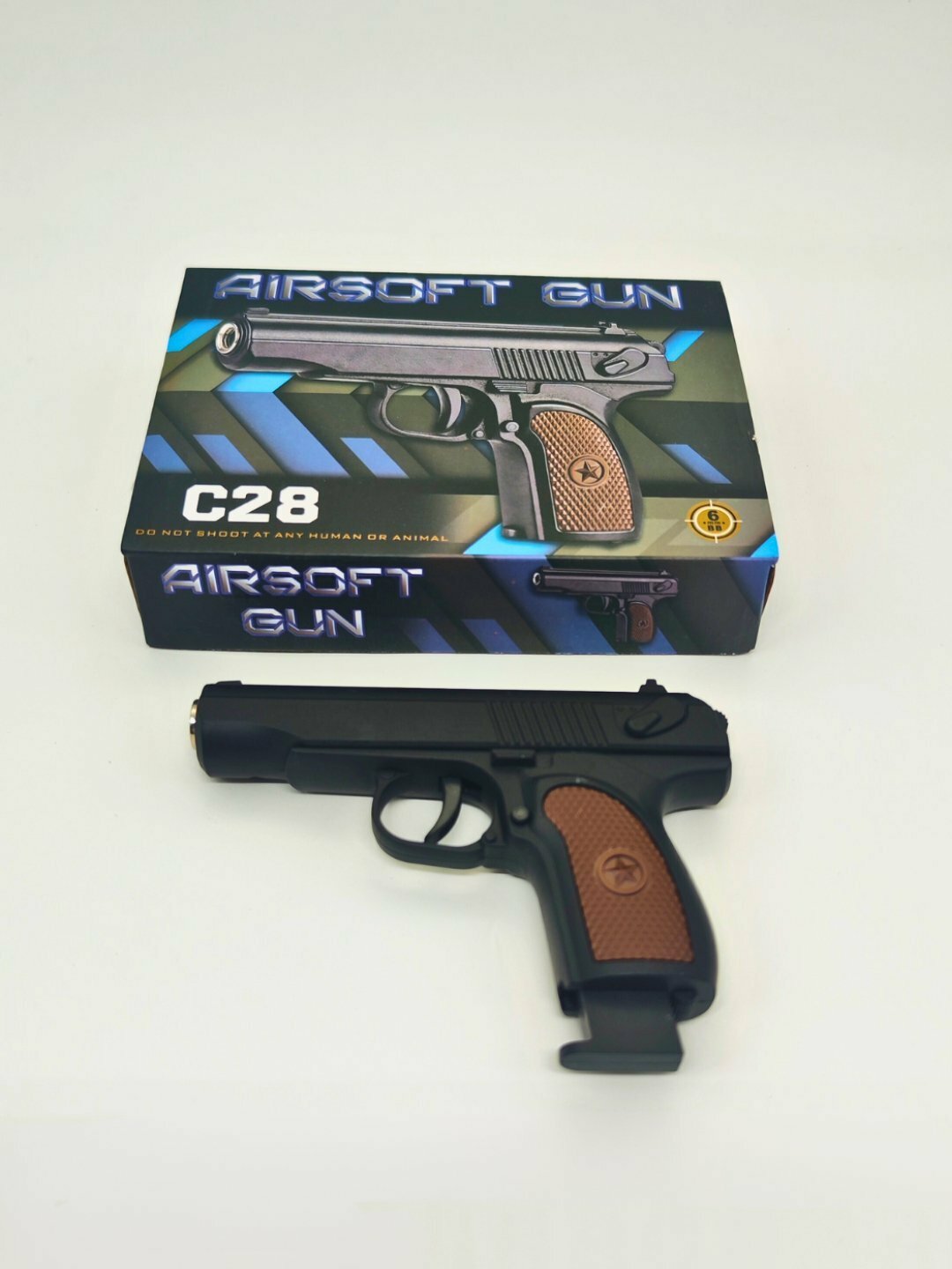 Игрушка пистолет, Пневматический пистолет, металлический C28, с пульками +100. — фото 1