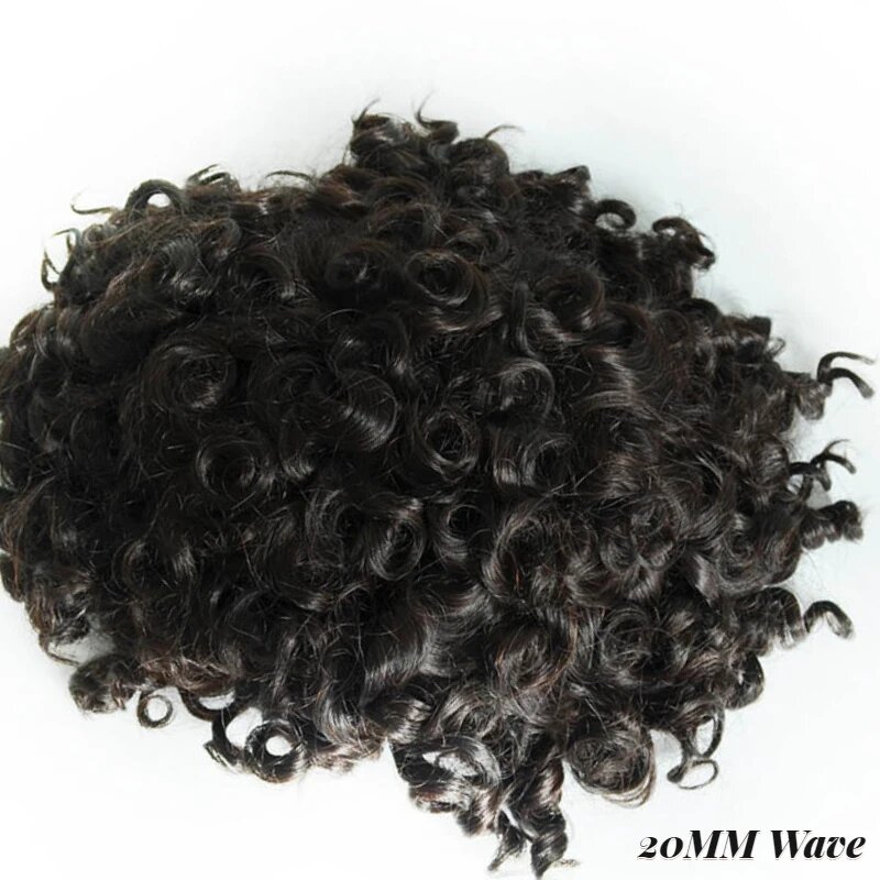 Мужской парик кудрявый 1B, 20mm wave, 7х10, 120%