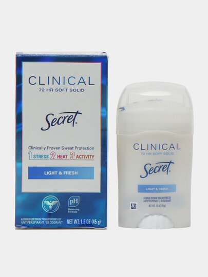 Дезодорант-антиперспирант "Secret Clinical", 72 ч, гипоаллергенный, без спирта, 45г — фото 1