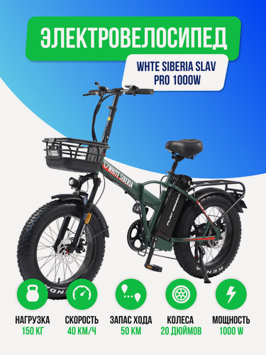 Изображение товара Электровелосипед WHITE SIBERIA SLAV PRO 1000W 48V/13A Elki Green (зеленый)