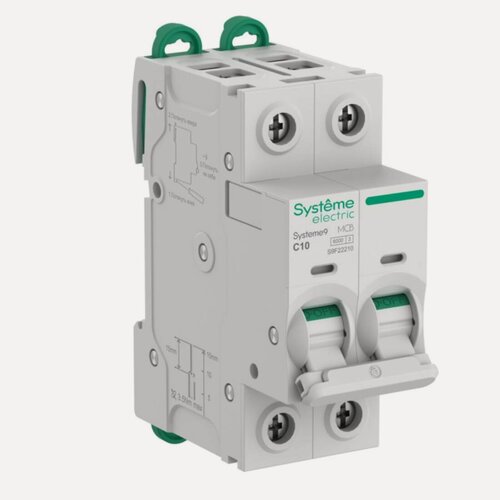 Изображение товара Автоматический выключатель Systeme Electric Systeme9 10A 2P 6 kA 400В хар-ка C S9F22210