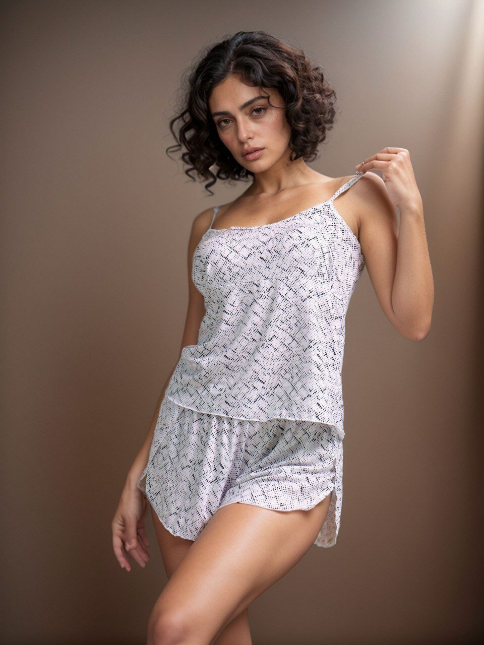 Пижама BUY-TEX.RU женская с шортами и топом, размер 52, серый, белый