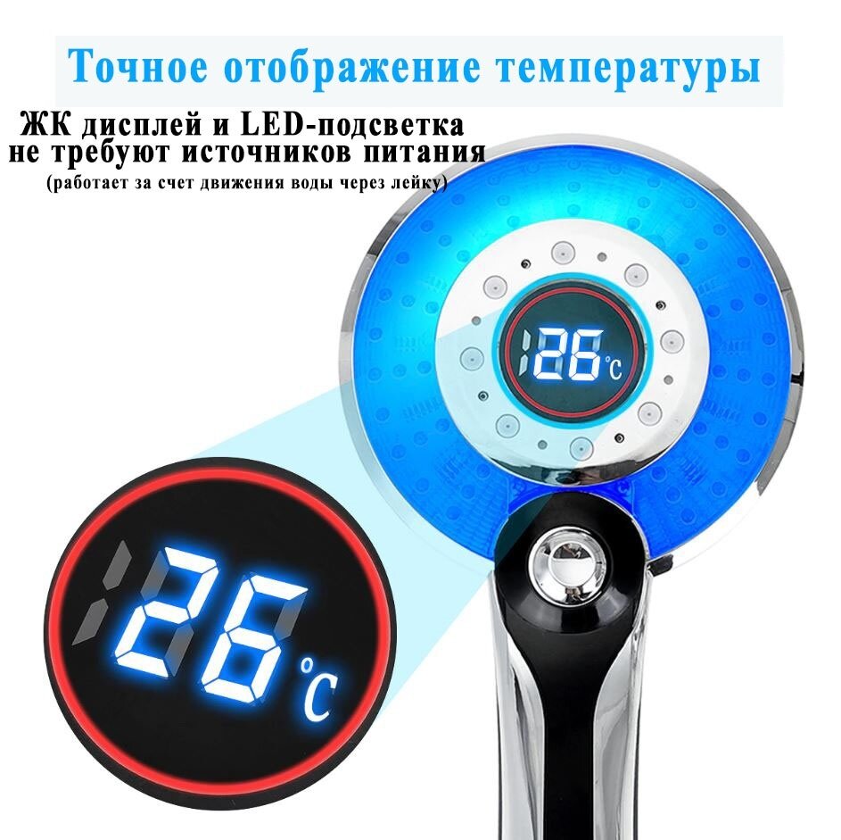 Лейка для душа с подсветкой и температурным датчиком — фото 1