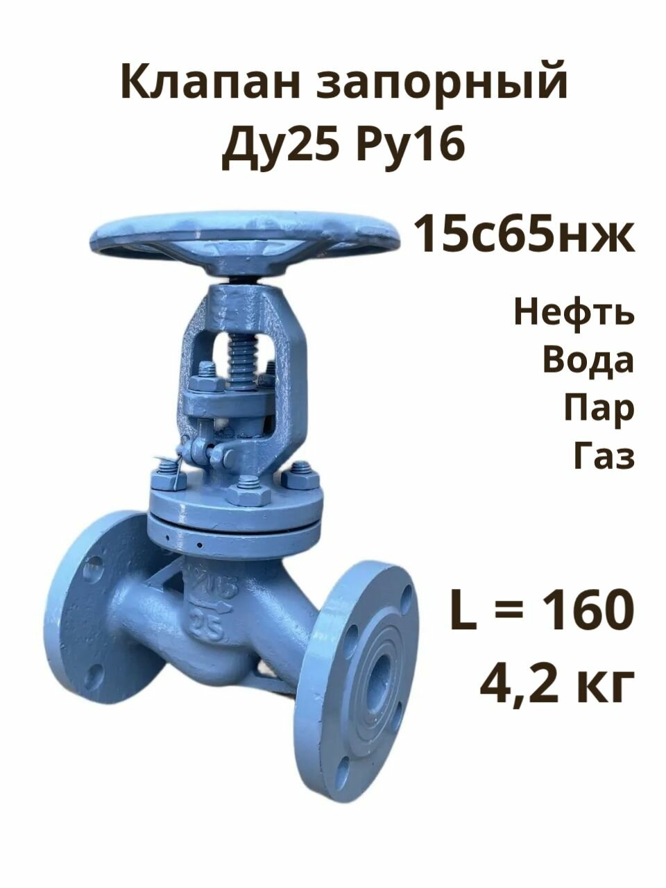 Клапан запорный Ду25 Ру16 15с65нж