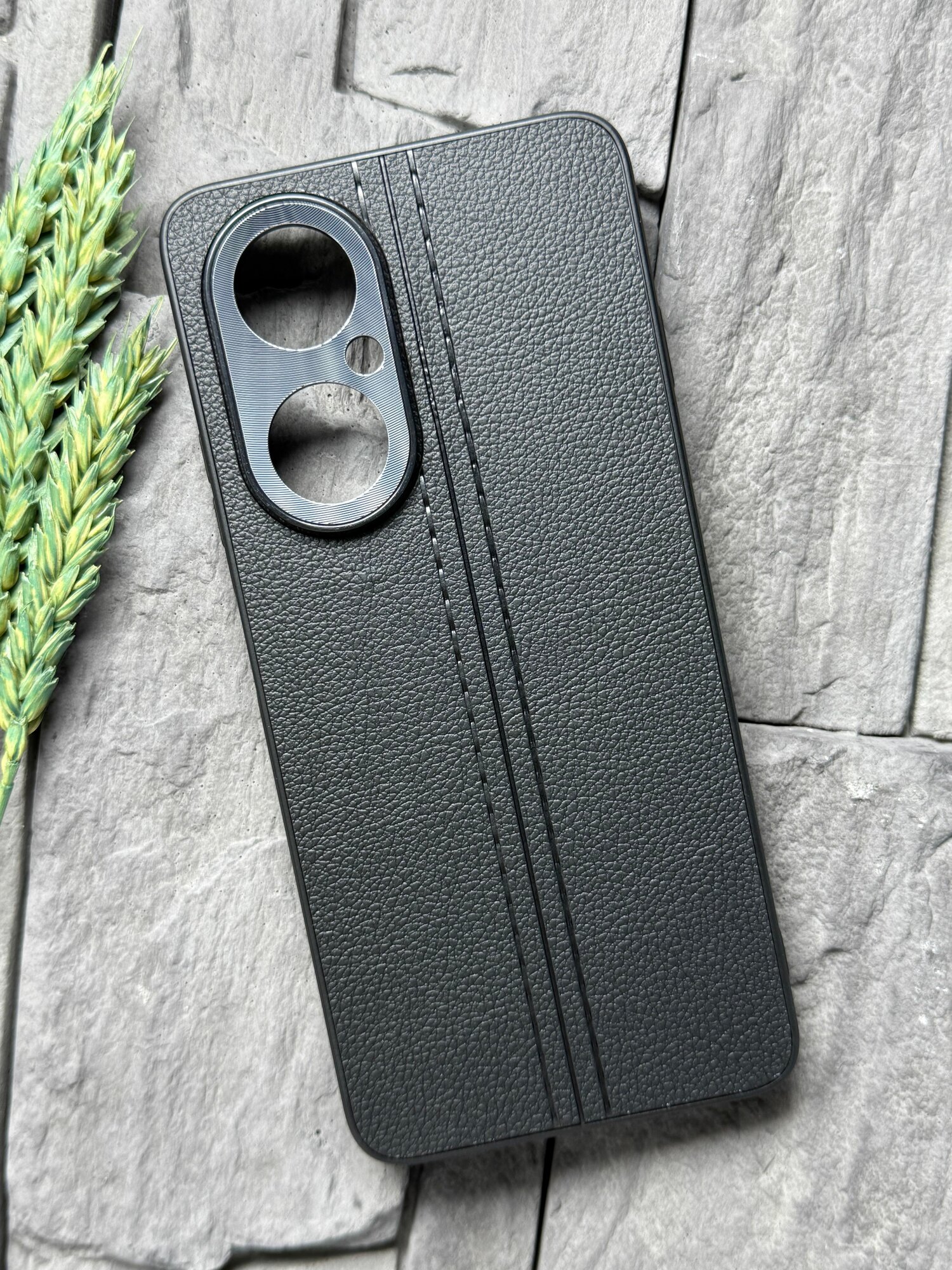 Чехол противоударный для Huawei Nova Y73 ( Хуавей Нова У73 / Нова Ю73 ) с защитой камеры, текстура кожи, черный