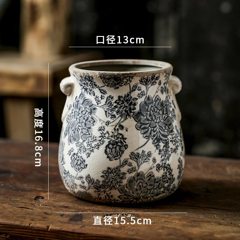 Ретро керамические цветочные горшки, With drainage holes, Средний