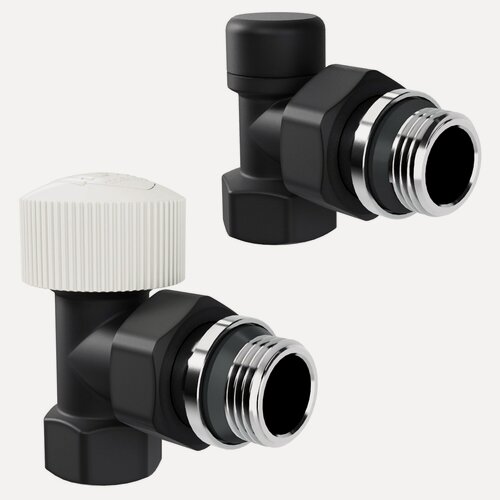 Изображение товара Краны для радиатора отопления 1/2 угловые Royal Thermo Design М30х1,5 черные Термостатический комплект для батареи