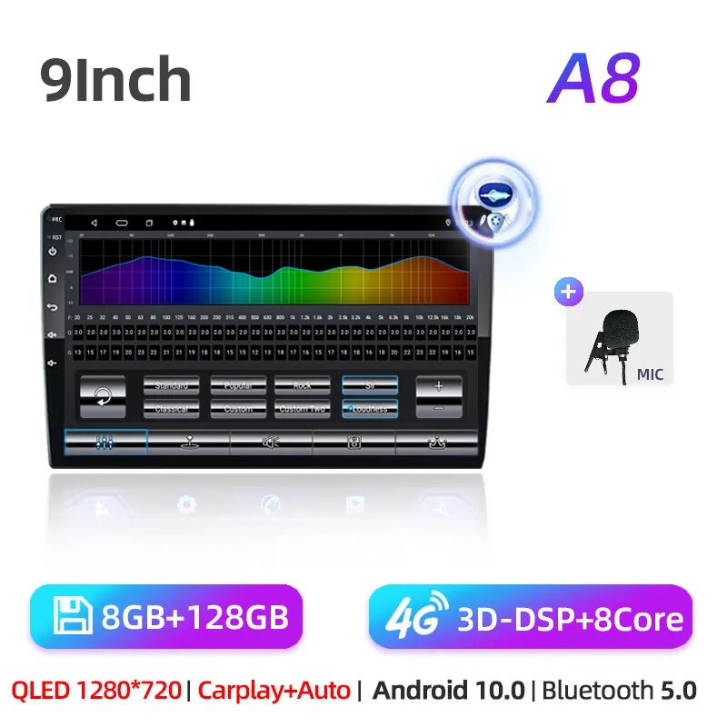 9-дюймовый Android 10 QLED A8, 8G+128G, Bluetooth 5.0