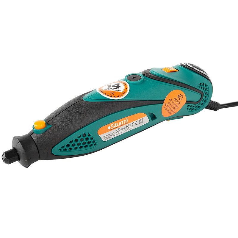 Гравер STURM GM2314F Потребляемая мощность - 140 Вт Регулировка оборотов - Есть Плавный пуск - Нет