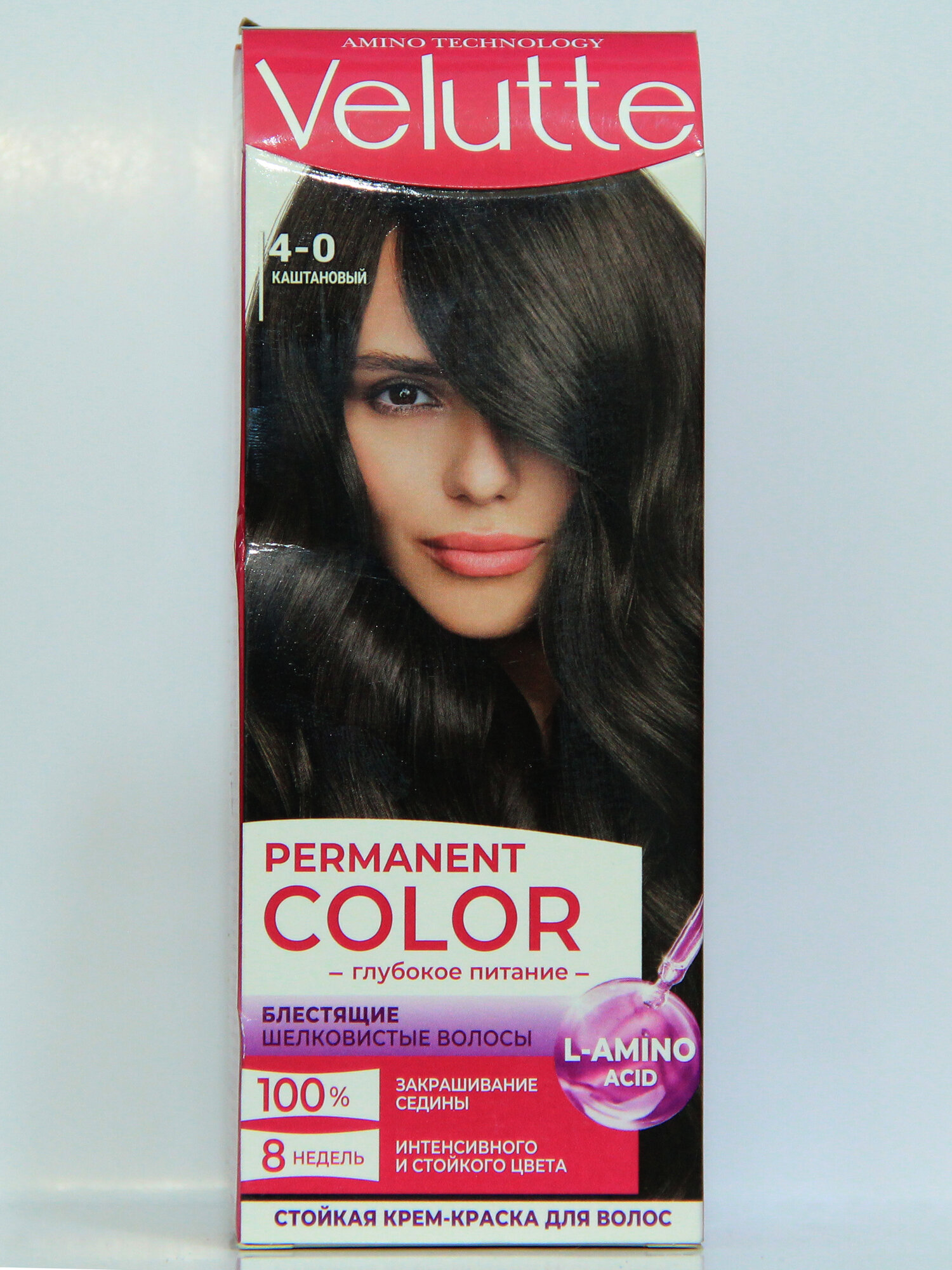 Стойкий крем краска для волос "Velutte" блестящие шелковистые волосы 4-0 каштановый