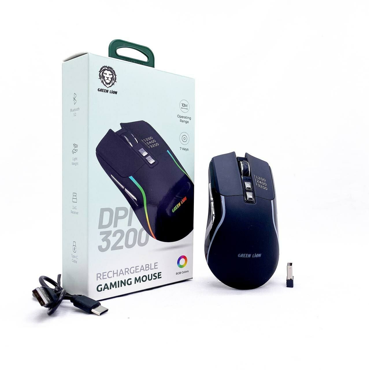 Беспроводная игровая мышь Green Lion DPI 3200, с RGB подсветкой, аккумуляторная