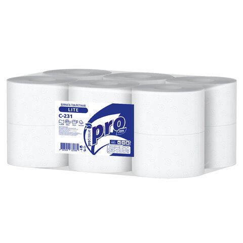Бумага туалетная PROtissue (T2) LITE, 1-слойная, белая, 200м 12 рулонов (114328-4027)