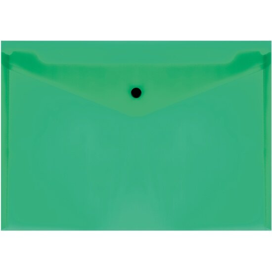 Папка-конверт Стамм на кнопке А4, 150мкм, пластик, прозрачная, зеленая
