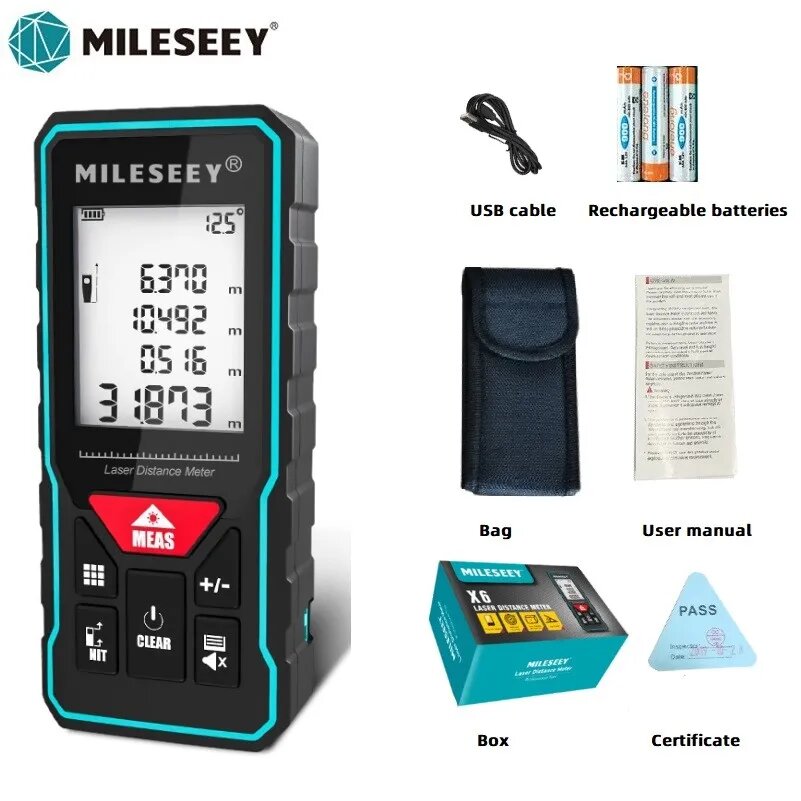 Профессиональный лазерный дальномер Mileseey Trena X5/X6, 40/60/80/100 м, модели и комплектация в ассортименте, X6-chargeable, 40 м