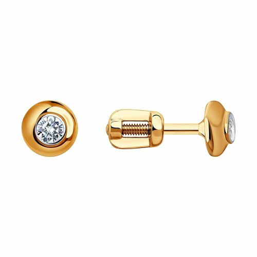 фото Серьги пусеты diamant online, красное золото, 585 проба, фианит, длина 0.5 см, , прозрачный