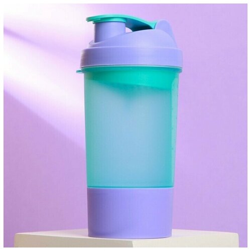 Шейкер спортивный / бутылочка спортивная / бутылка для воды / шейкер / с чашей под протеин, фиолетово-голубой, 500 мл