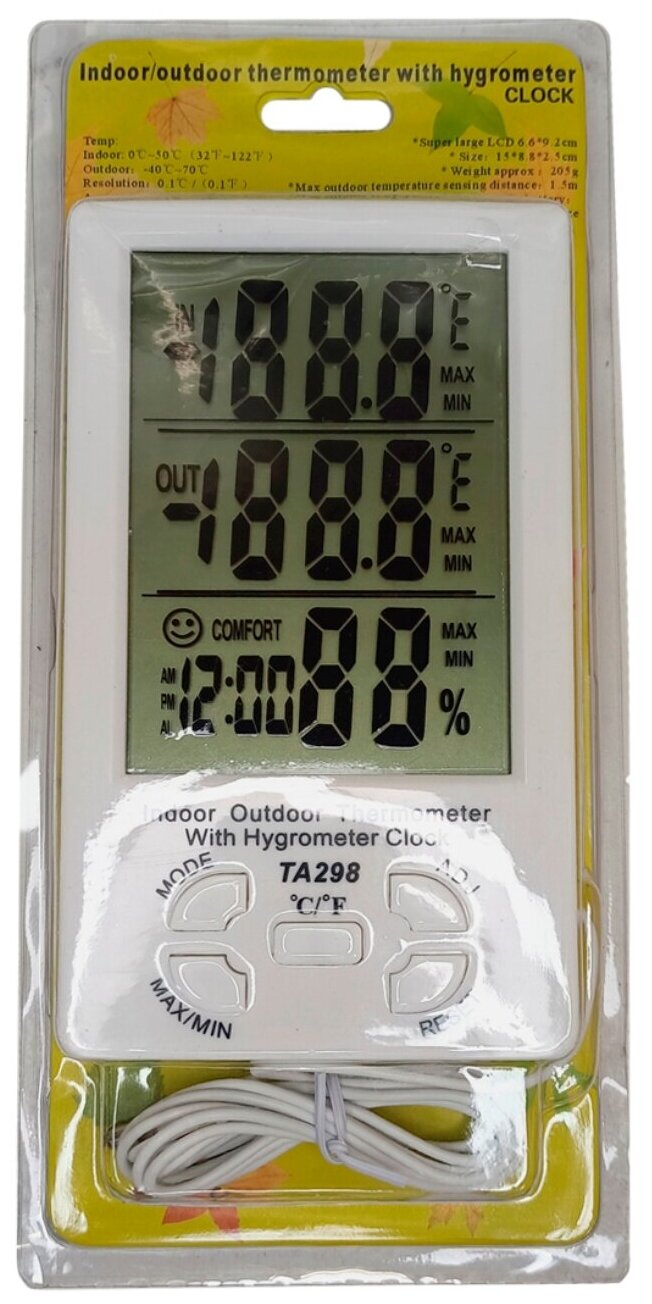 Термометр гигрометр часы OEM TA-298 - фотография № 13