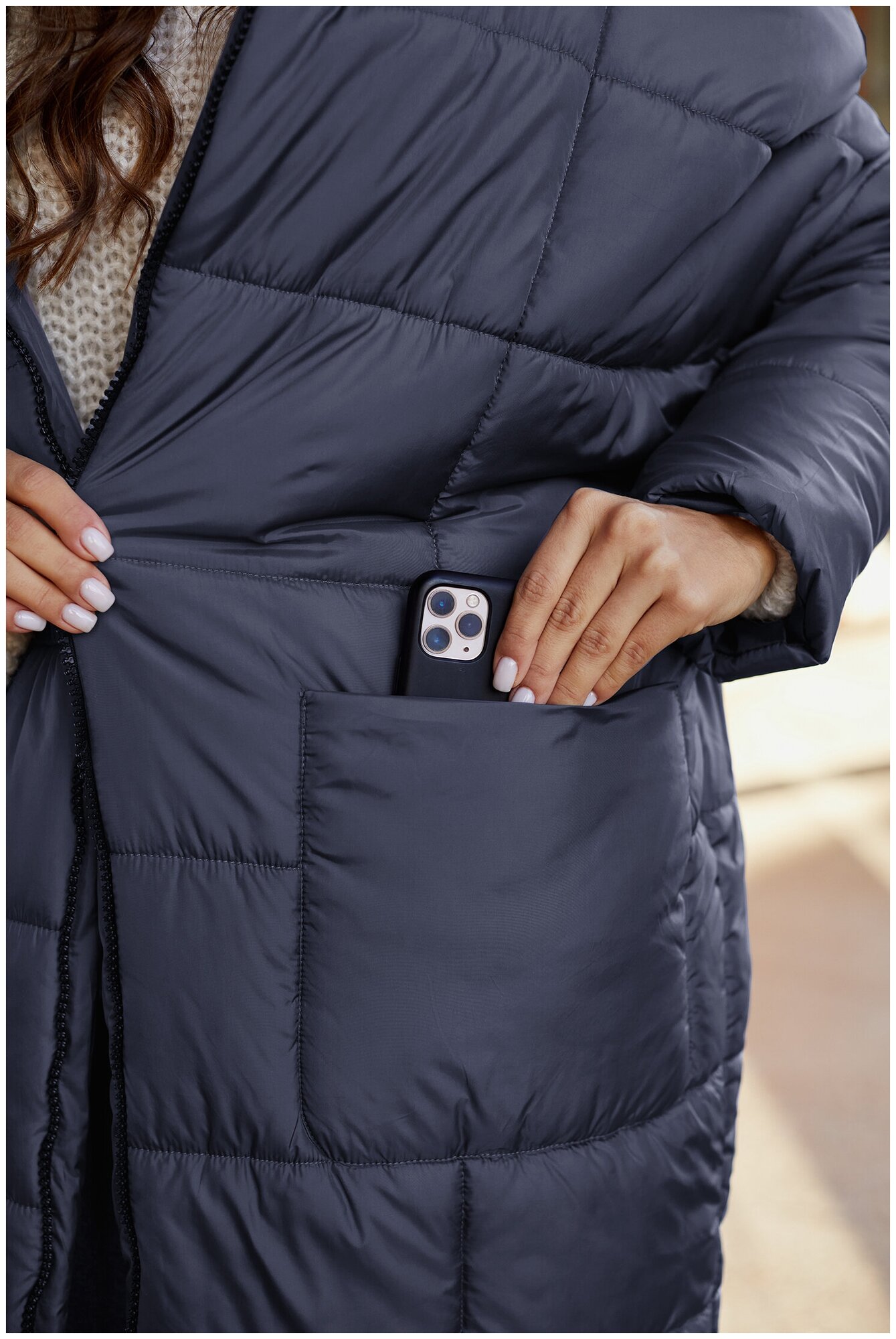 Куртка  женская зимняя с капюшоном, удлиненная, оверсайз