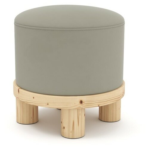 Круглый мягкий пуф Soft Element Сканди-1 на ножках, в прихожую, пуфик для ног, велюр, бежевый, стиль современный лофт