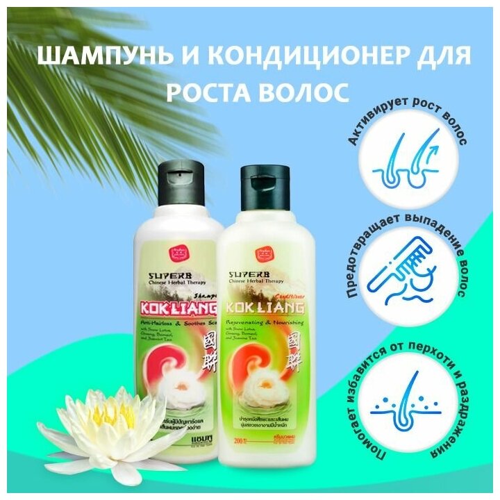 Набор: Kokliang, Тайский травяной шампунь и кондиционер Kokliang Rejuvenating Nourishing Herbal Natural против выпадения волос 2 Х 200мл.