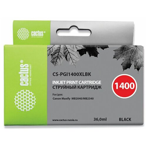 Картридж струйный CACTUS (CS-PGI1400XLBK) для CANON МВ2040/МВ2340, 1 шт картридж струйный cactus cs sjic30pc совместимый