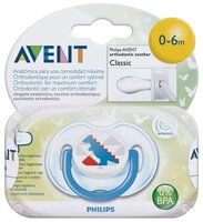 Пустышка силиконовая анатомическая Philips AVENT Freeflow SCF172/12 0-6 м (1 шт) голубой/динозавр