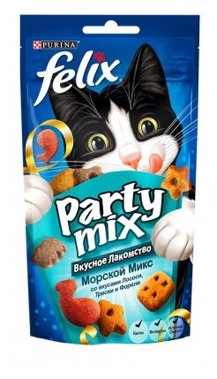 Лакомство для кошек Felix Party Mix Морской микс со вкусом лосося, трески и форели