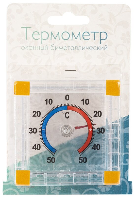 Термометр оконный биметаллический, крепление на липучку, диапазон от -50 до +50°C (комплект из 2 шт.)