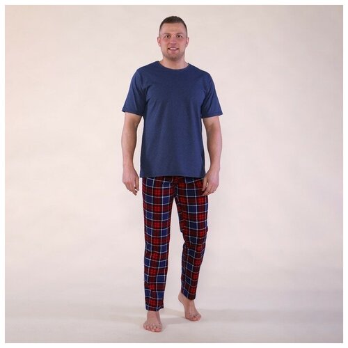 Комплект домашний мужской (футболка/брюки), цвет синий/красный, размер 60