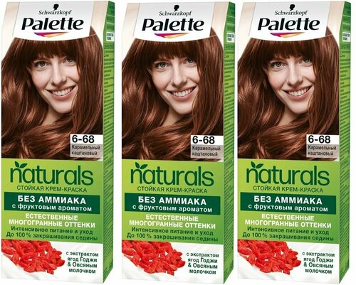 PALETTE Краска для волос Фитолиния 568/ NATURALS 6-68 Карамельный каштан, набор 3шт