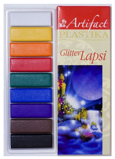 Полимерная глина Artifact LAPSI GLITTER 9 классических цветов с блестками (7109-78), 180 г
