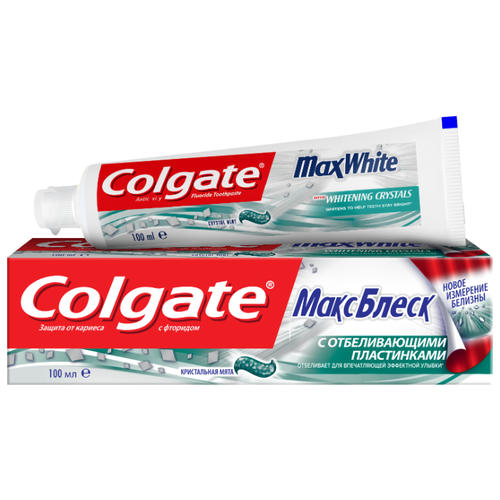 фото Зубная паста Colgate МаксБлеск с отбеливающими пластинками, мята, 100 мл