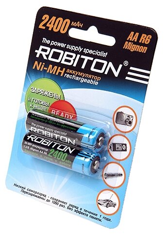 Аккумулятор ROBITON R6 (AA) Ni-MH 2400mAh предзаряженный блистер 2 шт